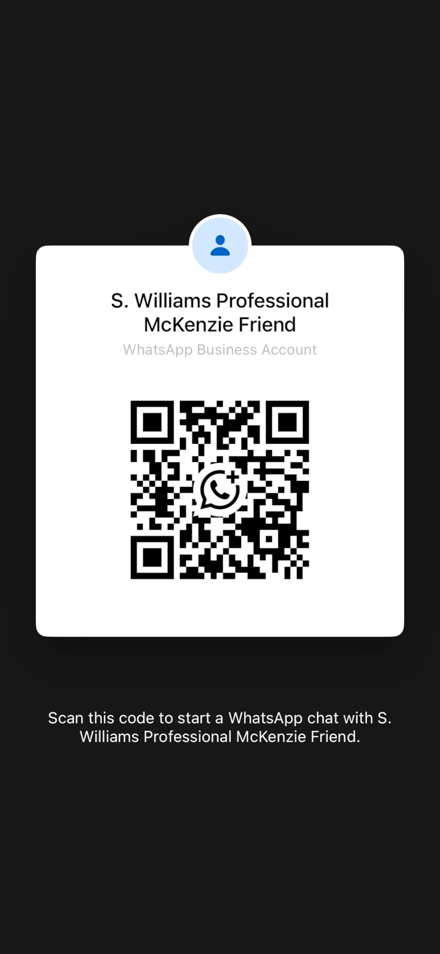WhatsApp QR code for contacting Stuart Williams